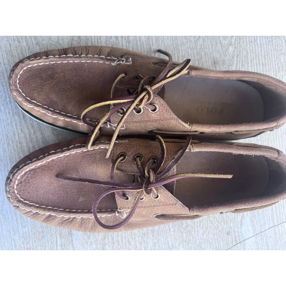 Polo Ralph Lauren Bienne Mens Brown Leather Boat Shoes‎ Loafers 9.5D 14357